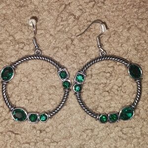 J.Crew Elegant Silver and Green Twisted Hoop Earrings
